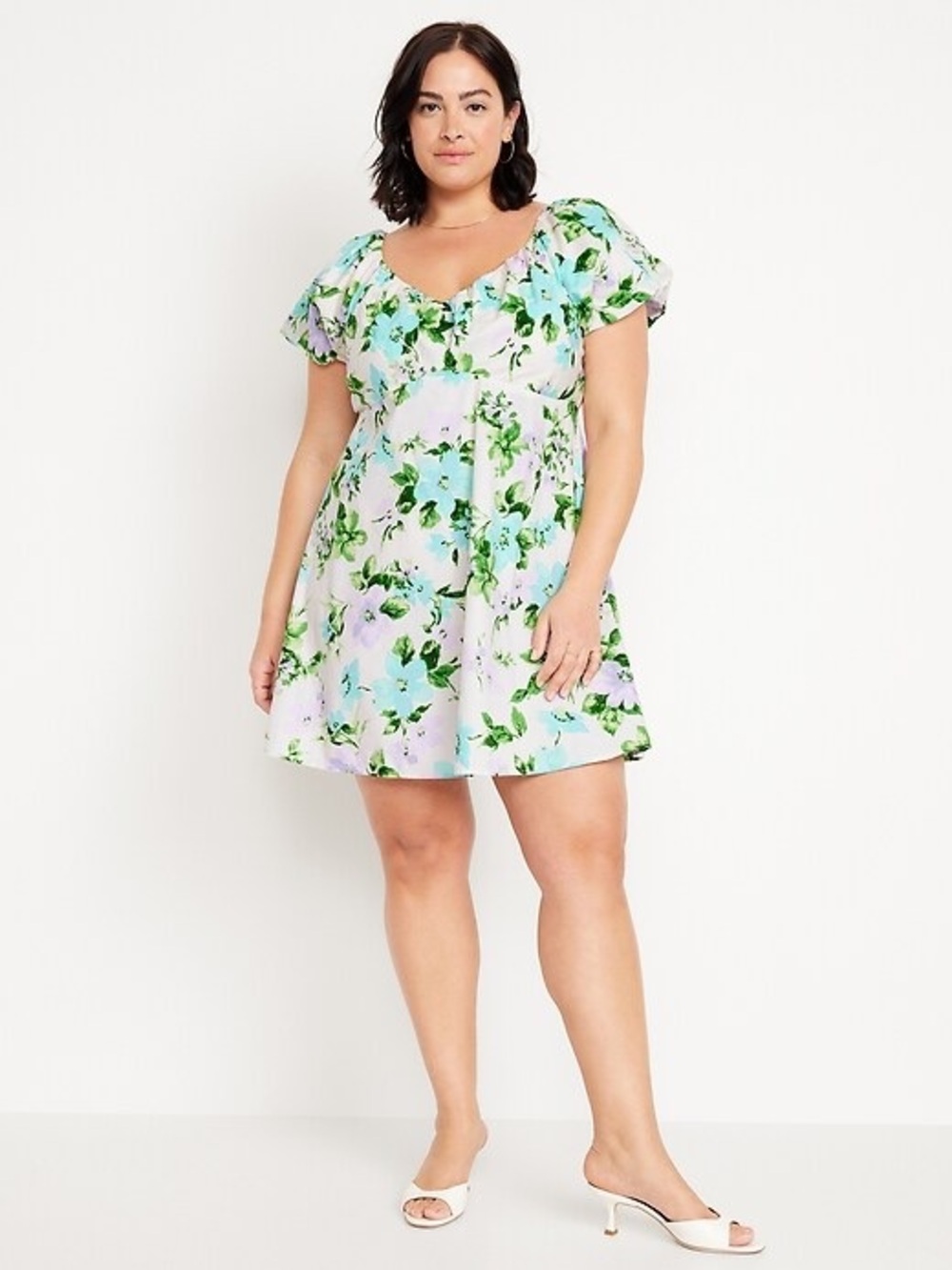 NWT Old Navy Floral V-Neck Mini Swing Dress - White/Blue/Purple Plus Size Tall